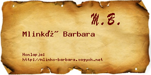 Mlinkó Barbara névjegykártya